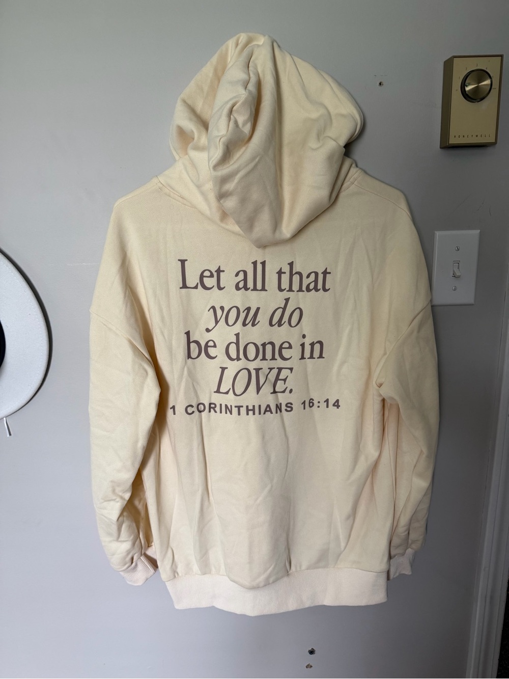 Christian Cream Hoodie with Subtle Floral Cross Embroidery